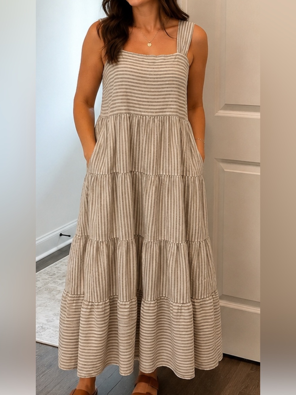 Madewell Striped Tiered Maxi Dress XXL Hemp Cotton W/ Pockets NWOT